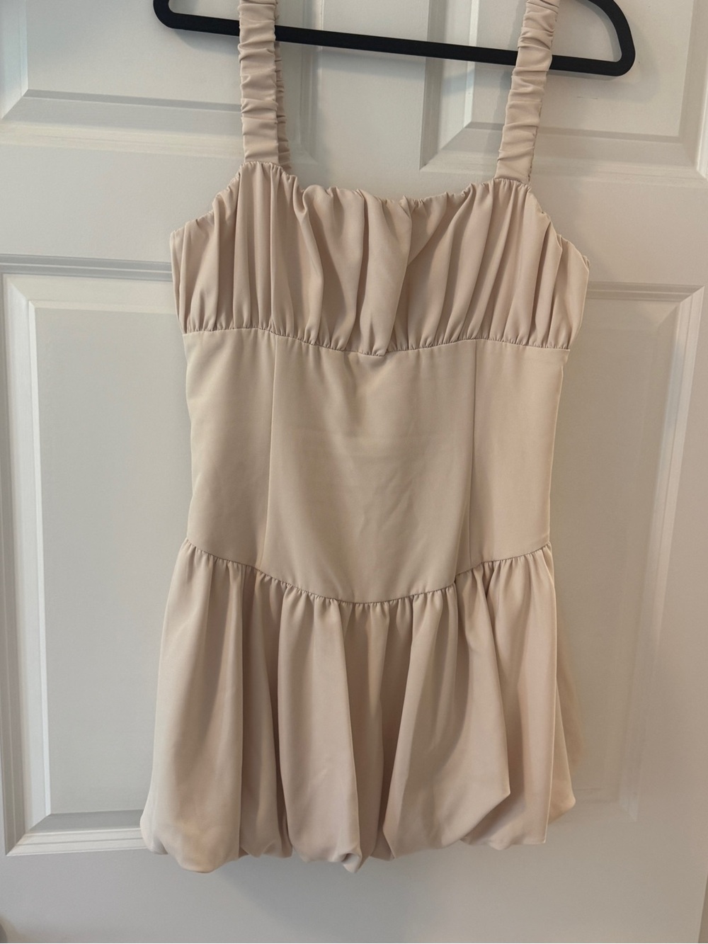 REVOLVE Cream Mini Dress with Ruched Straps